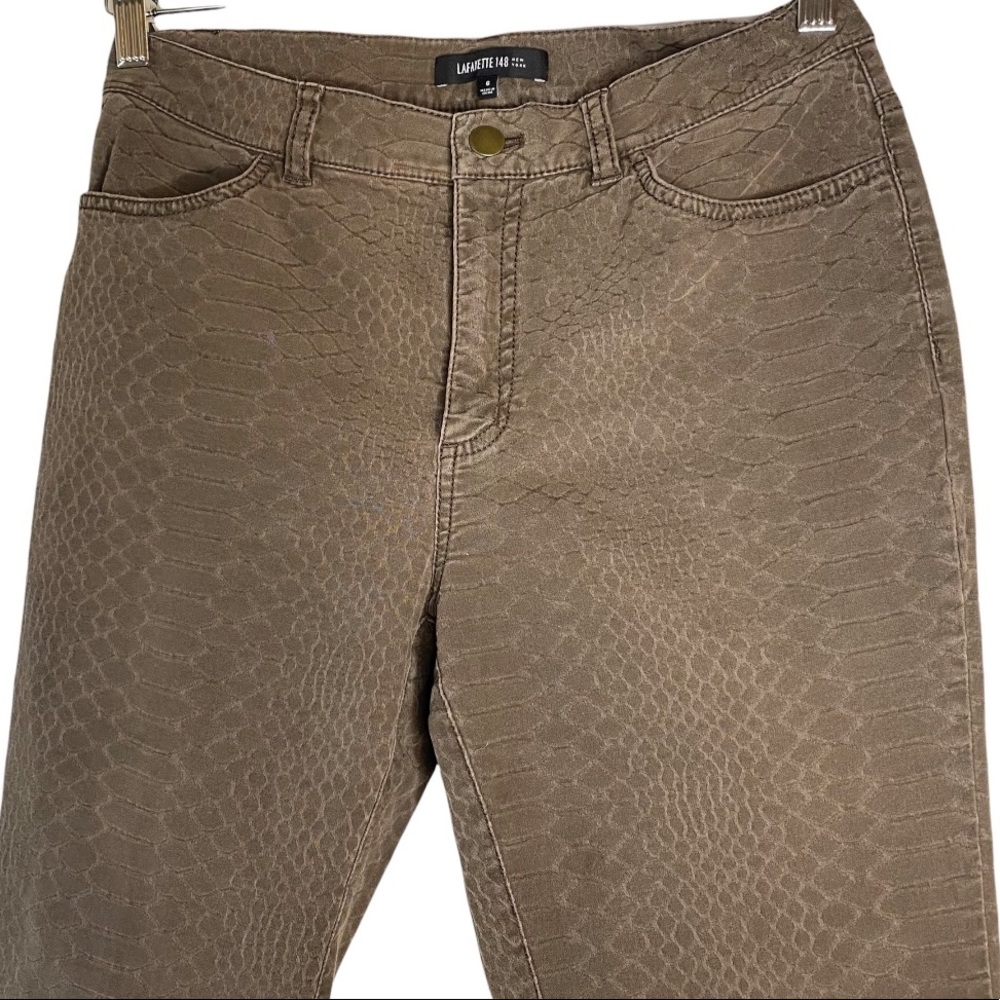 Lafayette 148 New York Cotton Elastane Brown Animal Snakeskin Print Pant Size 6